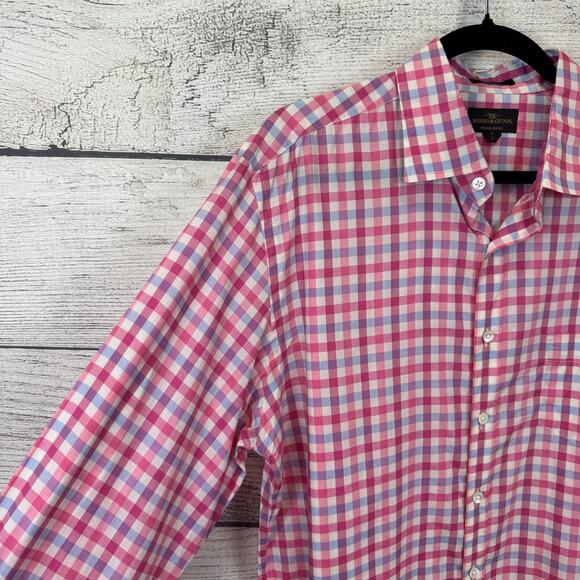 Rodd & Gunn Men's Pink Blue Checkered Button Up Long Sleeve Shirt Size Large - Picture 3 of 8
